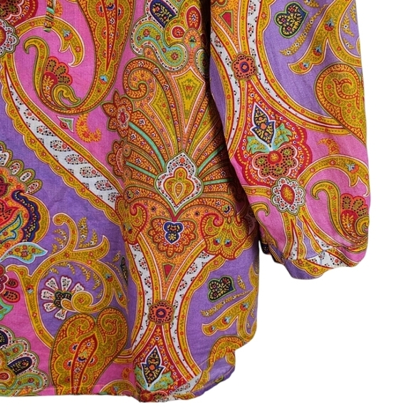 Lauren Ralph Lauren Paisley Ruffle Neck Blouse Womens Sz Large Cotton Casual - Picture 10 of 12